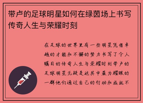 带卢的足球明星如何在绿茵场上书写传奇人生与荣耀时刻